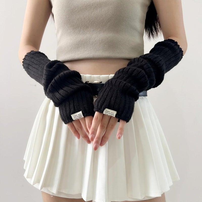 DUNKOING Cute Y2K Arm Warmers Kawaii Knitted Wrist Warmers Long Japanese Harajuku Goth Fingerless Sleeve for Women Girls - Image 4